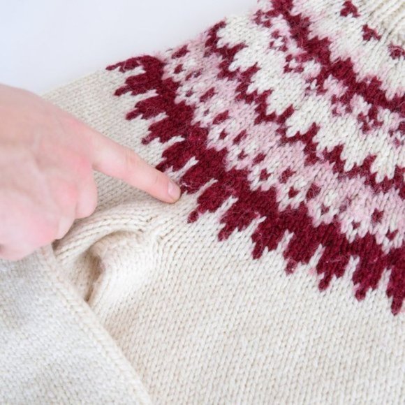 Cream Chunky Oversized  Knit Cowichan Fair Isle Icelandic Fisherman Cabincore - Picture 10 of 10